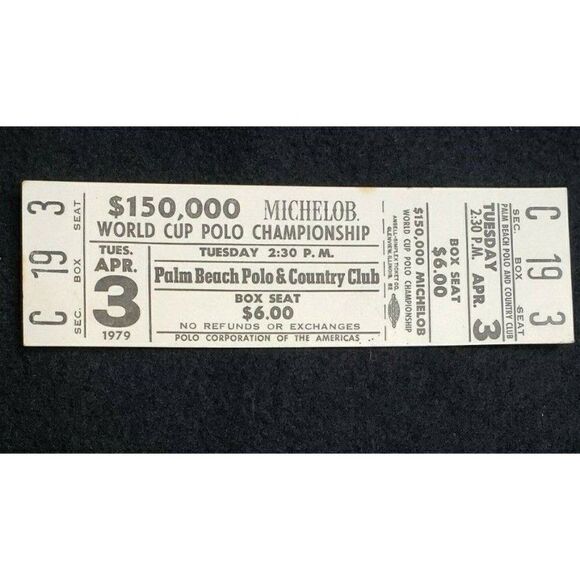 1979 Vintage Michelob World Cup Polo Championship Ticket Stub Palm Beach FL 70s - Picture 1 of 3